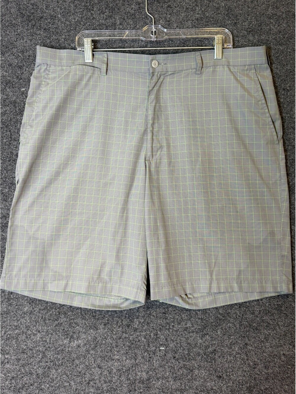 Ben Hogan Mens Golf Shorts Size 40 Gray Neon Lime Green Plaid Performance Stretc